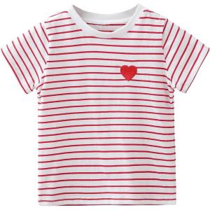 imageSOLY HUX Toddler Girls Striped Print Short Sleeve Tee Shirts Heart Crewneck Cute Summer TopsRed and White