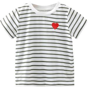 imageSOLY HUX Toddler Girls Striped Print Short Sleeve Tee Shirts Heart Crewneck Cute Summer TopsWhite and Green