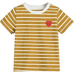 imageSOLY HUX Toddler Girls Striped Print Short Sleeve Tee Shirts Heart Crewneck Cute Summer TopsYellow Striped