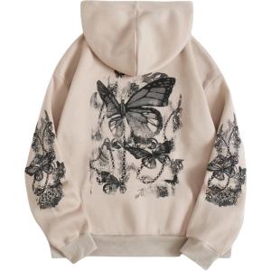 imageSOLY HUX Womens Graphic Hoodies Butterfly Print Long Sleeve Drawstring Pocket Sweatshirt Pullover TopsApricot Graphic