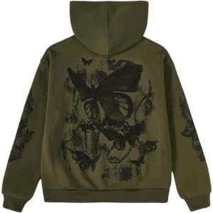 imageSOLY HUX Womens Graphic Hoodies Butterfly Print Long Sleeve Drawstring Pocket Sweatshirt Pullover TopsArmy Green Graphic Print