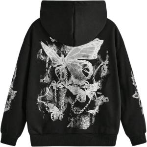 imageSOLY HUX Womens Graphic Hoodies Butterfly Print Long Sleeve Drawstring Pocket Sweatshirt Pullover TopsBlack Graphic Print