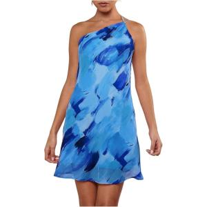 imageSOLY HUX Womens Mini Dress Tie Dye One Shoulder Sleeveless Backless Draped Summer DressesBlue Tie Dye