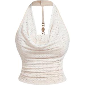 imageSOLY HUX Womens Plus Size Halter Draped Front Backless Tank Top Sleeveless Y2k Crop TopsApricot Rhinestone