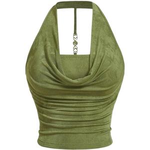 imageSOLY HUX Womens Plus Size Halter Draped Front Backless Tank Top Sleeveless Y2k Crop TopsPure Green