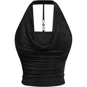 imageSOLY HUX Womens Plus Size Halter Draped Front Backless Tank Top Sleeveless Y2k Crop TopsSolid Black