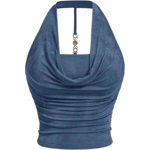 imageSOLY HUX Womens Plus Size Halter Draped Front Backless Tank Top Sleeveless Y2k Crop TopsSolid Dusty Blue