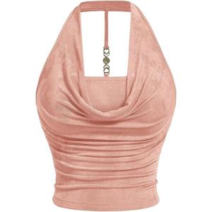 imageSOLY HUX Womens Plus Size Halter Draped Front Backless Tank Top Sleeveless Y2k Crop TopsSolid Pink