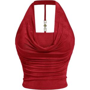 imageSOLY HUX Womens Plus Size Halter Draped Front Backless Tank Top Sleeveless Y2k Crop TopsSolid Red