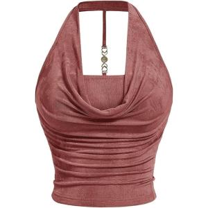 imageSOLY HUX Womens Plus Size Halter Draped Front Backless Tank Top Sleeveless Y2k Crop TopsSolid Watermelon Pink