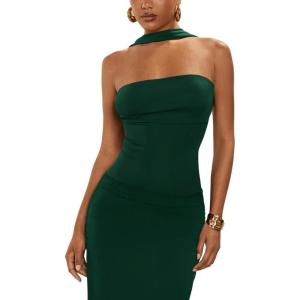 imageSOLY HUX Womens Sleeveless Halter Bodysuit Open Back Body Suits Sexy Party Slim Fit Backless TopsDark Green