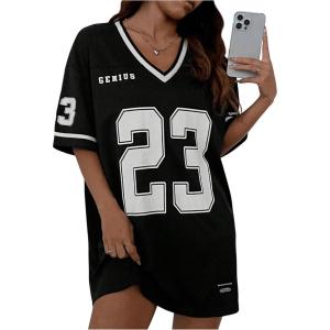 imageSOLY HUX Womens Summer Dresses V Neck Short Sleeve Jersey TShirt Dress Loose Mini DressBlack Graphic