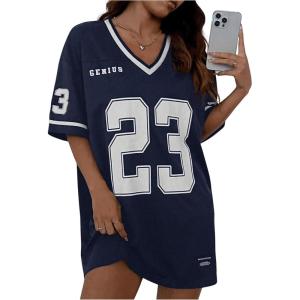 imageSOLY HUX Womens Summer Dresses V Neck Short Sleeve Jersey TShirt Dress Loose Mini DressDark Blue
