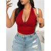 imageSOLY HUX Womens Plus Size Sexy Halter Deep V Neck Tank Top Backless Sleeveless Slim Fitted Going Out Crop TopsSolid Red