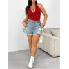 imageSOLY HUX Womens Plus Size Sexy Halter Deep V Neck Tank Top Backless Sleeveless Slim Fitted Going Out Crop TopsSolid Red
