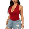 imageSOLY HUX Womens Plus Size Sexy Halter Deep V Neck Tank Top Backless Sleeveless Slim Fitted Going Out Crop TopsSolid Red
