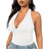 imageSOLY HUX Womens Plus Size Sexy Halter Deep V Neck Tank Top Backless Sleeveless Slim Fitted Going Out Crop TopsSolid White