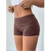 imageSOLY HUX Womens Low Elastic Waist Micro Shorts Fold Over Skinny Athletic Workout ShortsSolid Chocolate Brown