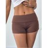 imageSOLY HUX Womens Low Elastic Waist Micro Shorts Fold Over Skinny Athletic Workout ShortsSolid Chocolate Brown