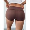 imageSOLY HUX Womens Low Elastic Waist Micro Shorts Fold Over Skinny Athletic Workout ShortsSolid Chocolate Brown