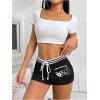 imageSOLY HUX Womens Y2k Skinny Shorts Drawstring Waist Graphic Print Casual Summer Mini ShortsBlack Printed
