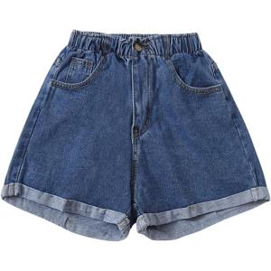 imageSOLY HUX Womens Denim Shorts Elastic High Waisted Straight Leg Casual Summer Jeans ShortsPlain Blue