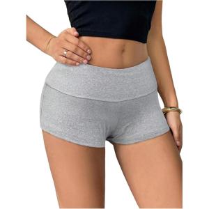 imageSOLY HUX Womens Low Elastic Waist Micro Shorts Fold Over Skinny Athletic Workout ShortsSolid Grey