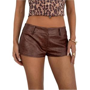 imageSOLY HUX Womens PU Leather Shorts Retro Straight Leg Party Music Festival Mini ShortsPlain Brown