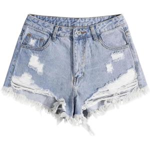 imageSOLY HUX Womens Ripped Jean Shorts Raw Hem Distressed Denim Shorts StreetwearPure Blue
