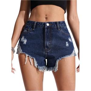 imageSOLY HUX Womens Ripped Jean Shorts Raw Hem Distressed Denim Shorts StreetwearSolid Blue