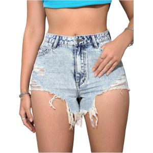 imageSOLY HUX Womens Ripped Jean Shorts Raw Hem Distressed Denim Shorts StreetwearSolid Light Blue