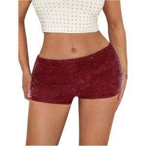 imageSOLY HUX Womens Sequin Shorts Elastic Low Rise Y2k Party Streetwear Mini ShortsSolid Burgundy