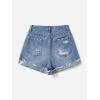 imageSOLY HUX Womens High Waist Ripped Raw Trim Denim Shorts Casual Summer Short Jeans with PocketsPlain Medium Wash