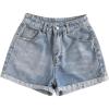 imageSOLY HUX Womens Summer Denim Shorts High Waisted Button Casual Straight Leg Jeans ShortsPure Blue