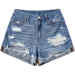 imageSOLY HUX Womens High Waist Ripped Raw Trim Denim Shorts Casual Summer Short Jeans with PocketsPlain Medium Wash