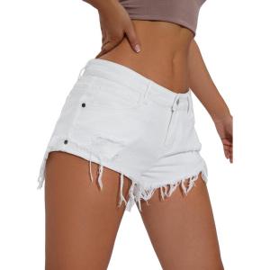 imageSOLY HUX Womens High Waist Ripped Raw Trim Denim Shorts Casual Summer Short Jeans with PocketsPlain Solid White