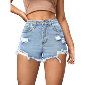 imageSOLY HUX Womens High Waist Ripped Raw Trim Denim Shorts Casual Summer Short Jeans with PocketsSolid Light Blue