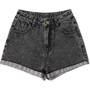 imageSOLY HUX Womens Summer Denim Shorts High Waisted Button Casual Straight Leg Jeans ShortsDark Grey