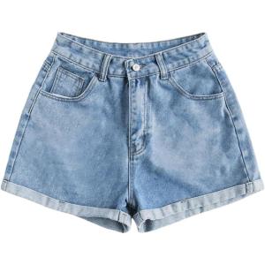 imageSOLY HUX Womens Summer Denim Shorts High Waisted Button Casual Straight Leg Jeans ShortsLight Blue