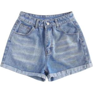 imageSOLY HUX Womens Summer Denim Shorts High Waisted Button Casual Straight Leg Jeans ShortsLight Wash