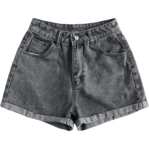 imageSOLY HUX Womens Summer Denim Shorts High Waisted Button Casual Straight Leg Jeans ShortsPure Grey