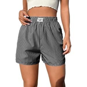 imageSOLY HUX Womens Y2K Striped Boxer Shorts Elastic High Waisted Straight Leg Workout Gym ShortsBlack Letter