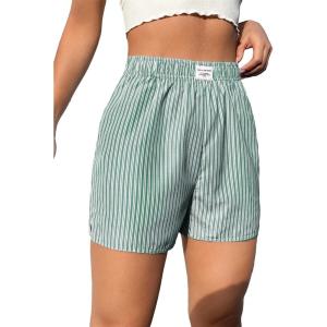 imageSOLY HUX Womens Y2K Striped Boxer Shorts Elastic High Waisted Straight Leg Workout Gym ShortsGreen Letter