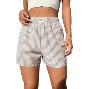 imageSOLY HUX Womens Y2K Striped Boxer Shorts Elastic High Waisted Straight Leg Workout Gym ShortsLight Grey Striped