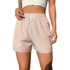 imageSOLY HUX Womens Y2K Striped Boxer Shorts Elastic High Waisted Straight Leg Workout Gym ShortsMulticoloured Letter