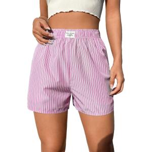 imageSOLY HUX Womens Y2K Striped Boxer Shorts Elastic High Waisted Straight Leg Workout Gym ShortsPink Letter