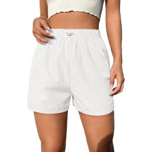 imageSOLY HUX Womens Y2K Striped Boxer Shorts Elastic High Waisted Straight Leg Workout Gym ShortsWhite Letter