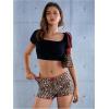 imageSOLY HUX Womens Y2k Lace Trim Leopard Shorts Drop Waist Skinny Mini Shorts Party ClubwearBrown Leopard