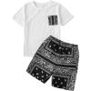 imageSOLY HUX Boys Boho Paisley Print Short Sleeve T Shirt and Shorts Set 2 Piece OutfitsBlack and White Paisley