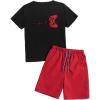 imageSOLY HUX Boys Letter Graphic Short Sleeve Tee Shirt and Drawstring Waist Shorts Set 2 Piece OutfitBlack and Red